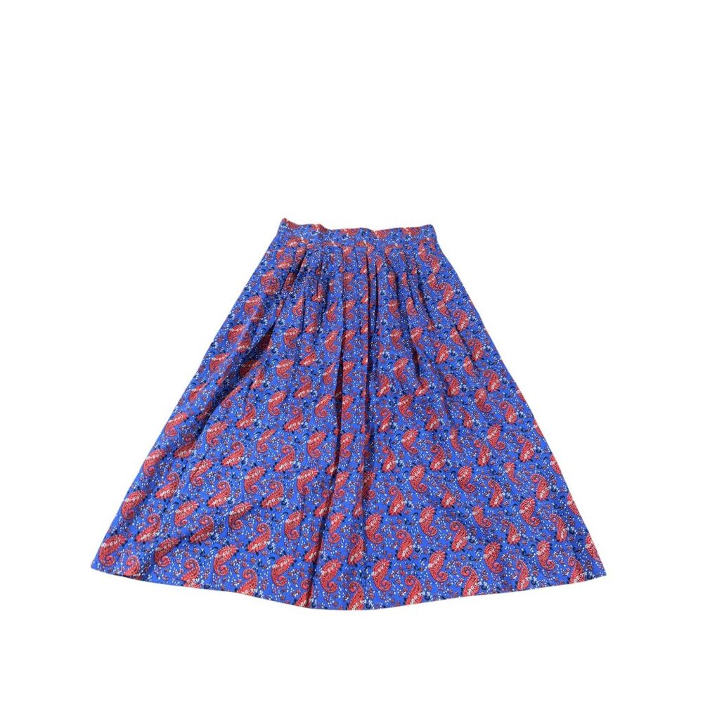 Vintage Size 14 Skirt Blue with Red Paisley Design Made in USA